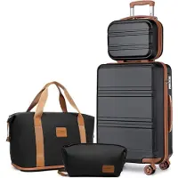 Kono Reisekoffer Set 4-teilig mit Handgepäck 55cm und Kosmetikkoffer Schwarz/Braun