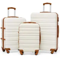 Coolife Hartschalen-Koffer-Set mit TSA-Schloss und 4 Rollen Weiß/Braun