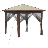Syfax Gazebo mit 4 Seitenwänden 2,6 x 2,6 m Creme und Braun