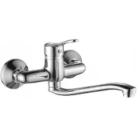 Kuchinox Wandarmatur für Spüle, Einhebelmischer, schwenkbarer Auslauf, Messing Chrom, Ausladung 275 mm