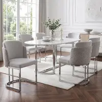OKWISH 6er-Set Stühle mit silber galvanisierte Stuhlbeine, Küchenstuhl Chenille-Stoff, Esszimmerstühle für Küche oder Esszimmer,Grau