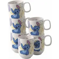 Villeroy & Boch Kinderbecher "Becher mit Henkel Disney Stitch 280 ml 6er Set bunt" Spülmaschinenfest, Mikrowellensicher
