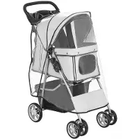 BellaFurn Zusammenklappbarer Hundekinderwagen bis 10 kg mit Regenschutz | Farbe: Grau | Abmessungen: 44x77x102 cm