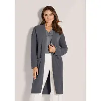 MADELEINE Langmantel "Strickjacke Eleganter Glattstrick-Mantel", Damen, Gr. 44/46, grau (bleigrau), Modern, Rundhals, Mäntel Langmantel