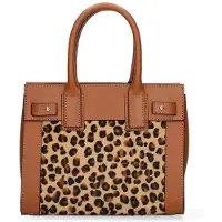 Gave Lux Damenhandtasche Echtleder Ruga Pony Leopardenmuster Cognac Italy Cuoio e Leopardato UNICA 8.5x11.5x4 cm