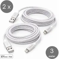 Grixx Ladekabel Lightning auf USB-A 3 m MFi 12 W Weiß 2 Stück