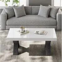 OKWISH Hochglanz-Couchtisch mit X-förmige Tischbeine, Sofatisch Modernes,schlichtes Design, für kleine Wohnungen in Weiß