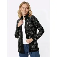 Sieh an! Strickjacke SIEH AN "Strickjacke Jacquardstrickjacke", Damen, Gr. 44, schwarz-weiß (schwarz, ecru, gemustert), Strick, , Basic, Strickjacken Strickjacke