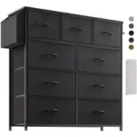 Sonstiges Stoffkommode mit 9 Schubladen 100x100x30 cm Schwarz Canvas Seitentasche Haken