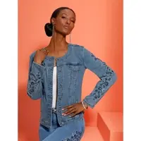 Création L Jeansblazer "Lyocell-Baumwoll-Jeansblazer Jeansblazer mit Baumwolle", Damen, Gr. 40, blau (blau, bleached), Denim/Jeans, , Elegant, Rundhals, Blazer Jeansblazer