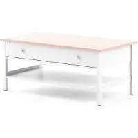 MINIO go for it , MIA Couchtisch – Couchtisch mit geteilter Schublade und Ablagefach, Weiß/Rosa, 110×47×60 cm