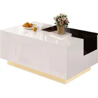 Aiorber Hochglanz Couchtisch mit LED, ausziehbarer Tischplatte, Schublade, verstecktem Stauraum, 16 Farben Licht, Weiß-Schwarz