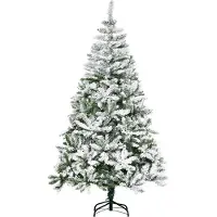 Moonbite Schnee-Weihnachtsbaum 180 cm mit Auto-Öffnung, Scharnieräste zum Auflockern, flammenhemmend, dreiteilig mit stabilem Fuß, Kunststoff, Grün