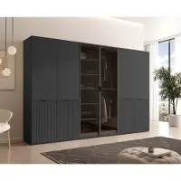 MOEBLO Drehtürenschrank Minewra Antisol 300 cm, Falttürenschrank 6-türig, Schrank mit Einlegeböden und Kleiderstange, Schlafzimmer - Schwarz