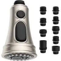 Markenlos Duschkopf Küchenarmatur Ersatz 3 Modi mit 9 Adaptern - Gebürstetes Nickel
