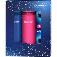 AQUAPHOR 2 City Filterflaschen Rosa Blau mit 4 Filtern gratis