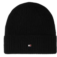 Tommy Hilfiger Strickmütze "FLAG CASHMERE BEANIE", Herren, schwarz, Strick, Kaschmir, unifarben, Mützen Strickmütze, One size mit Markenlogo