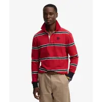 Superdry für Herren. M1110479A Polo Vintage Athletic Stripe Rugby rot (S), Lässig, Baumwolle, Langarm