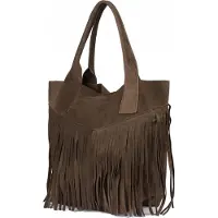 Vera Pelle Damen-Shopper-Tasche aus Wildleder, A4-Format, mit Fransen, italienisches Wildleder