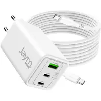 Jaym , Universelles GaN Netzladegerät 100W 3 Anschlüsse + 2m USB-C Kabel, Weiß