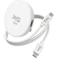 Jaym , Kabelloses Ladegerät für iPhone & Qi Smartphone MagSafe 25W mit Ständer, Weiß