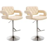 BellaFurn 2-teiliges Set Barhocker - Bistrohocker - bequeme, um 360° drehbare Sitzfläche, Farbe: Creme