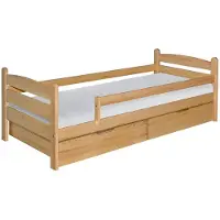 Masseno Kinderbett MARIS 90x200 cm mit Schublade, Rausfallschutz, Einzelbett für Mädchen und Jungs,Kieferfarben