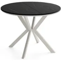 WFL GROUP Esstisch Ausziehbar Valeo Neo – Runde Tischplatte – Metallgestell mit Ring – Kaschmirfarbene Beine – Laminierte Tischplatte – Schwarz Marmor Kupfer – 90-130/90/76 cm