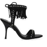 Marc Ellis Damen Pumps offene Spitze Stiletto-Absatz schwarzes Leder mit Fransen Black B 36 ME-2601-830-BLACK-36