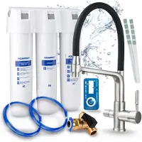 ARI 3-Wege-Küchenarmatur Flexible, Edelstahl, Ausziehbare Spültischarmatur Im Set Mit Aquaphor Wasserfiltersystem, 360° Schwenkbar