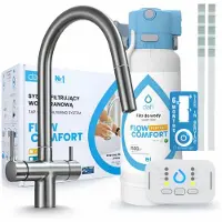 ARI 3-Wege-Küchenarmatur Slender, Graphit, Ausziehbare Spültischarmatur Im Set Mit Dafi D1 Wasserfiltersystem, Untertischanlage