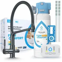 ARI 3-Wege-Küchenarmatur Flexible, Schwarz Matt, Ausziehbare Spültischarmatur Im Set Mit Dafi D1 Wasserfiltersystem, Untertischanlage