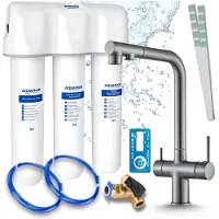 ARI 3-Wege-Küchenarmatur Venom, Graphit, Ausziehbare Spültischarmatur Im Set Mit Aquaphor Wasserfiltersystem, Untertischanlage