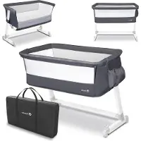 Markenlos Kinderbett 94 x 58-70 x 67-82 cm für Kinder bis 9 kg - Höhenverstellbar - Bewegliche Räder - Organizer - Moskitonetz - Transporttasche
