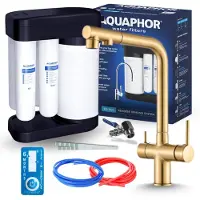 ARI 3-Wege-Küchenarmatur Venom, Messing, Ausziehbare Spültischarmatur Im Set Mit Aquaphor Wasserfiltersystem, Untertischanlage