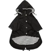 Markenlos Hunde-Regenjacke mit Reißverschluss und reflektierenden Knöpfen - schwarz, XXL