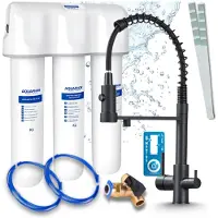 ARI 3-Wege-Küchenarmatur Solid Spring, Schwarz Matt, Ausziehbare Spültischarmatur Im Set Mit Aquaphor Kristall A Wasserfiltersystem