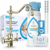ARI Dafi Flow Comfort Wasserfilter Mit Retro 2 3-Wege-Küchenarmatur Gold, Untertischfilter Zur Wasserenthärtung, 4,3 L/Min