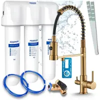 ARI 3-Wege-Küchenarmatur Solid Spring, Messing, Ausziehbare Spültischarmatur Im Set Mit Aquaphor Kristall A Wasserfiltersystem