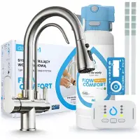 ARI 3-Wege-Küchenarmatur Nordic, Edelstahl, Ausziehbare Spültischarmatur Im Set Mit Dafi D1 Wasserfiltersystem, Untertischanlage