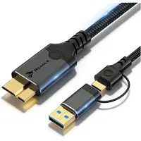 Reagle Festplattenkabel USB C USB A auf Micro USB B 3.2 10Gbps 0.5m 2 in 1 Schnelles Datenkabel Ladekabel für Externe Festplatte Kamera SSD Schwarz