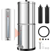 StarTech.com Schwerkraft-Wasserfilter - Tisch-Wasserfiltersystem 5,7 l - Edelstahl 304 - Reduziert Blei und 99 % Chlor - 2 Aktivkohlefilter - Wasserstandsanzeige - Für Zuhause und Camping