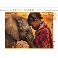 CALVENDO Puzzle Herzen der Savanne. Massai-Mädchen & Elefantenkalb | 1000 Teile Lege-Größe 64 × 48 cm Foto-Puzzle für glückliche Stunden