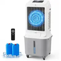 Costway Klimaanlage mobil, Kühlventilator mit Fernbedienung, 3 Geschwindigkeitsstufen, 2 Kühlakkus, 25L Wassertank, 8H Timer, Rollen, Luftkühler leise