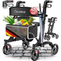 Aktiv shop GmbH ELONEO Premium Leichtgewicht Rollator faltbar, mit Sitz, Leichtgewicht-Rollator, extra leichte Gehilfe, 5,1 kg