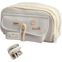 OEM Multifunktions-Tasche für Mädchen, Teenager, Jungen und Studenten - Groß - Weiss - mit dekorativen Patches und 4 Trennungen - 22 x 11.5 x 6 cm