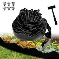 OEM Flexible Gartenzaun 10 m - Höhe 7 cm - inkl. 30 Pfosten und 1 Hammer - Kunststoff Gartenbegrenzung