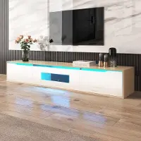 OEM LED-TV-Ständer, hochglanz, weiß und holzfarben, mit farbwechselndem LED-Licht