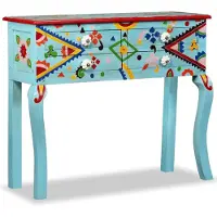 vidaXL Konsolentisch Massivholz Mango Blau Handbemalt