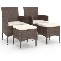 vidaXL 4-tlg. Gartenstuhl und Hocker Set Poly Rattan Braun